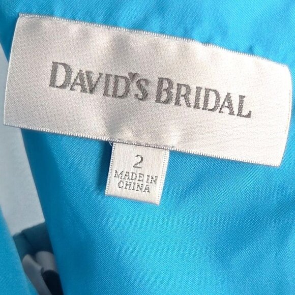 David's Bridal 83168 Short Satin Off-the-Shoulder A-Line Teal Blue Dress Size 2 - Picture 6 of 7